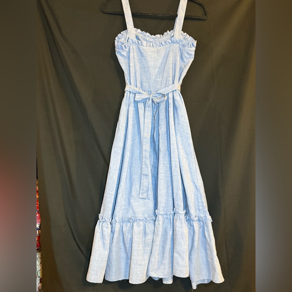 Vintage 80s Blue Ruffled You Babes II Dress - Picture 5 of 12